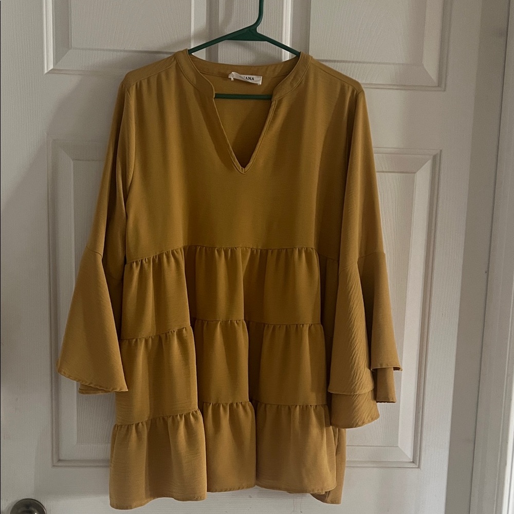 Mustard Tiered Bell Sleeve Top